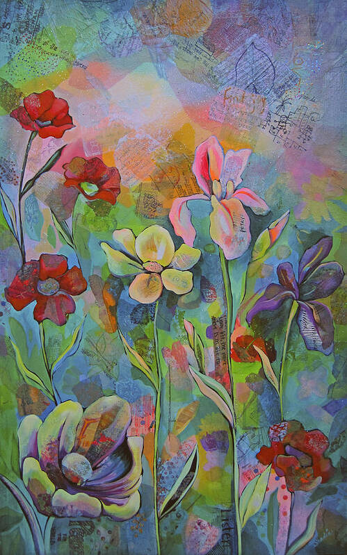 Garden Art Print featuring the painting Garden of Intention - Triptych Center Panel by Shadia Derbyshire