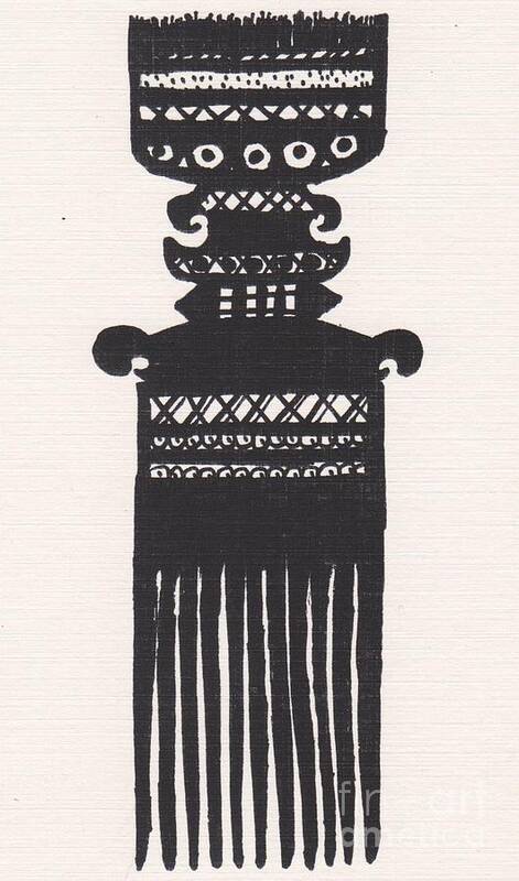 African Art Art Print featuring the drawing Hair comb ornament by Mia Alexander