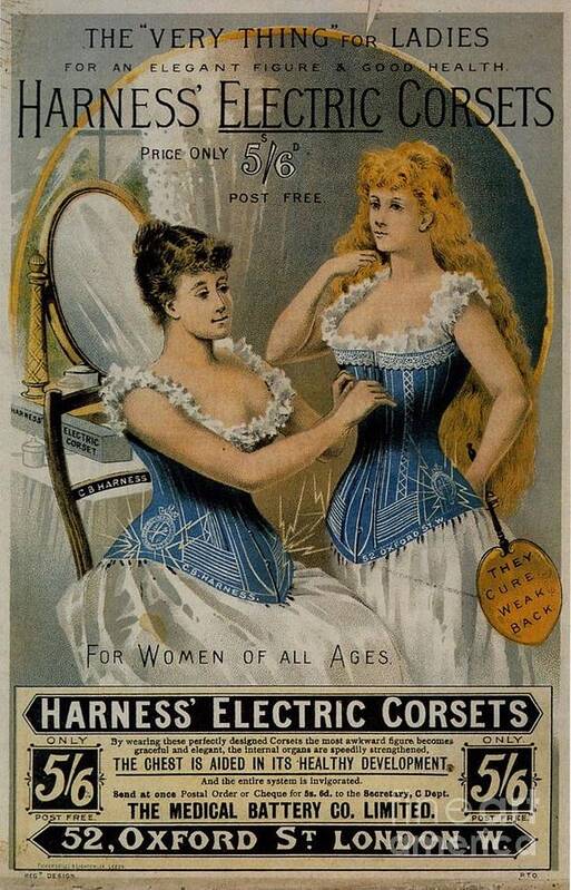 Harness Electric Corsets Vintage Advert Art Print featuring the painting Harness Electric Corsets vintage advert by Vintage Collectables