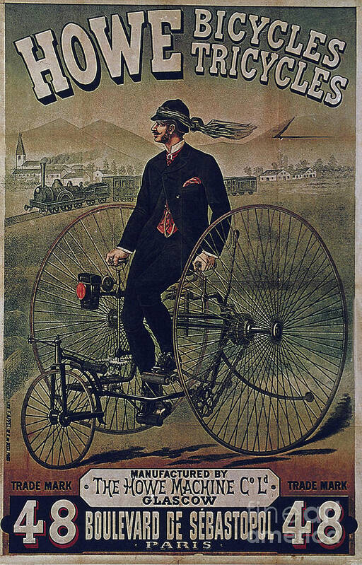 Howe Art Print featuring the painting Howe Bicycles Tricycles vintage cycle poster by Vintage Collectables
