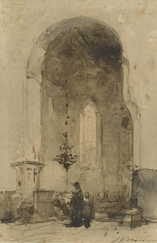 19th Century Painters Art Print featuring the drawing Interior of the Geertekerk in Utrecht by Johannes Bosboom