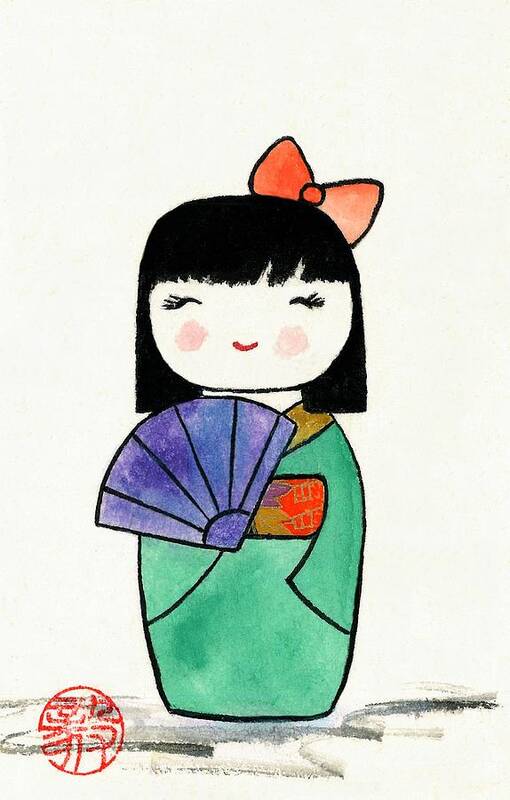 Japanese Art Print featuring the painting Kokeshi Doll by Terri Harris