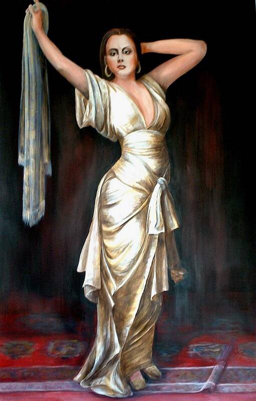 Portrait Art Print featuring the painting Lady in gold gown by Patricia Rachidi