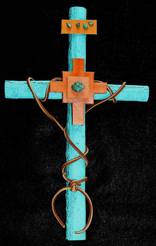 Leather Art Print featuring the mixed media Leather and Stone Cross by M Diane Bonaparte