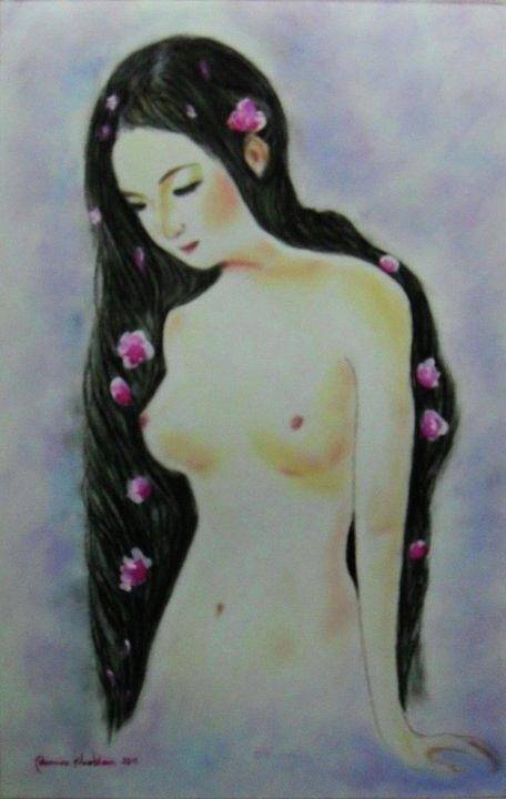  Art Print featuring the painting Lonely Girl by Wanvisa Klawklean