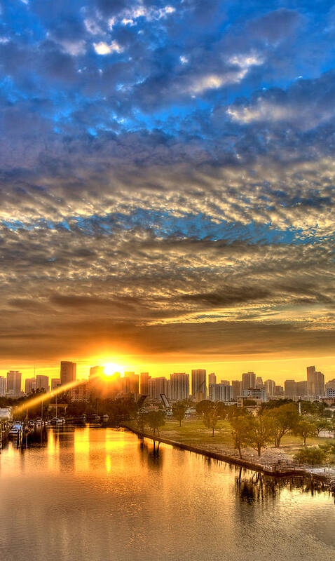 Sunrise Art Print featuring the photograph Miami River Sunrise by William Wetmore