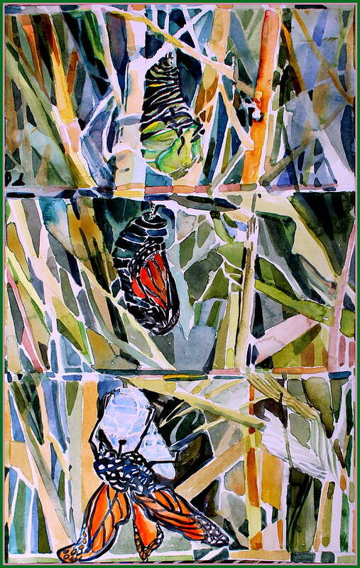 Butterfly Art Print featuring the painting Monarch Butterfly Life Cycle by Mindy Newman