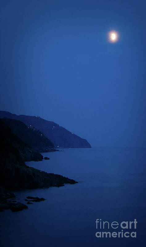 Vernazza Art Print featuring the photograph Moonrise over Vernazza by Doug Sturgess