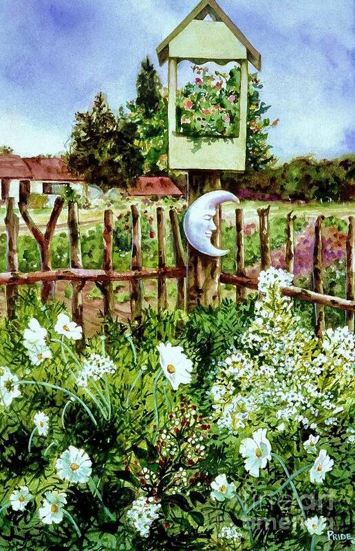 Cynthia Pride Watercolor Paintings Art Print featuring the painting Mr Moon's Garden by Cynthia Pride