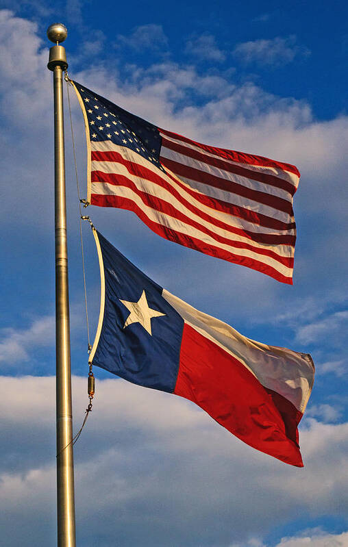 Flag Art Print featuring the photograph Old Glory and the Lone Star Flag by Tikvah's Hope