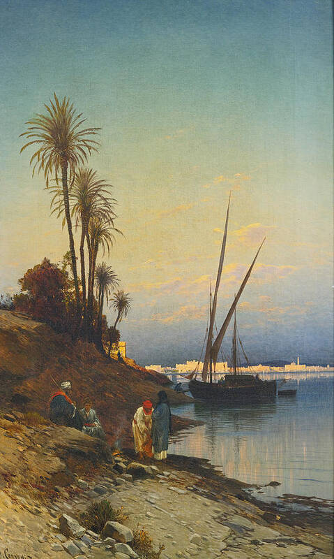 Hermann Corrodi Art Print featuring the painting On the Banks of the Nile by Hermann Corrodi