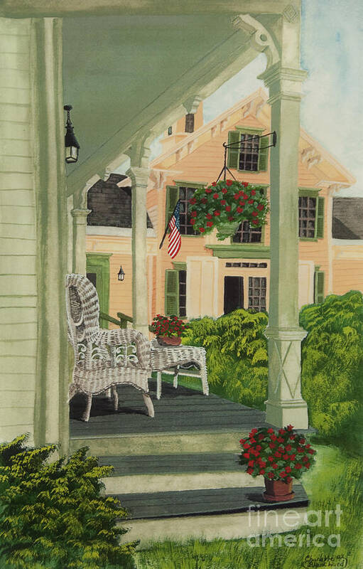 Side Porch Art Print featuring the painting Patriotic Country Porch by Charlotte Blanchard