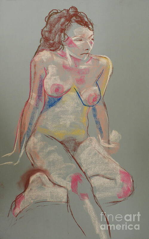 Nudes Art Print featuring the drawing Quick pastel nude by Joanne Claxton
