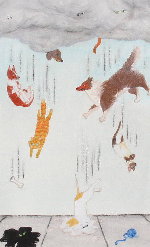 Dog Art Print featuring the drawing Raining Cats and Dogs by Michelle Miron-Rebbe