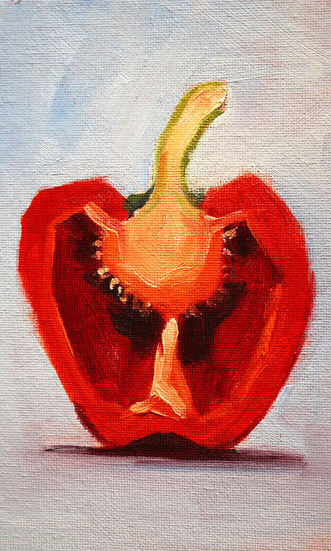 Kitchen Still Life Painting Art Print featuring the painting Red Pepper Sliced by Nancy Merkle