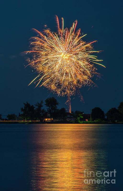 Fireworks Art Print featuring the photograph Reflected Fireworks by Joann Long