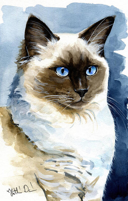 Cat Art Print featuring the painting Roxy - Ragdoll Cat Portrait by Dora Hathazi Mendes