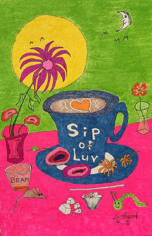  Art Print featuring the painting Sip of Luv by Lew Hagood