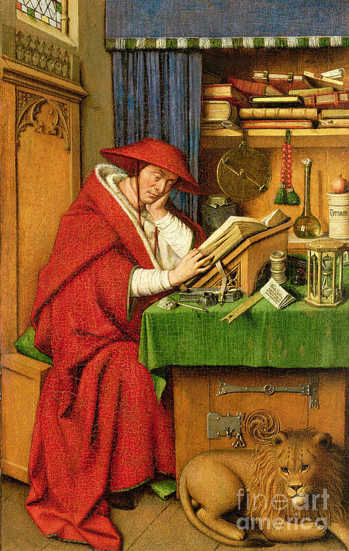Jerome Art Print featuring the painting St. Jerome in his Study by Jan van Eyck