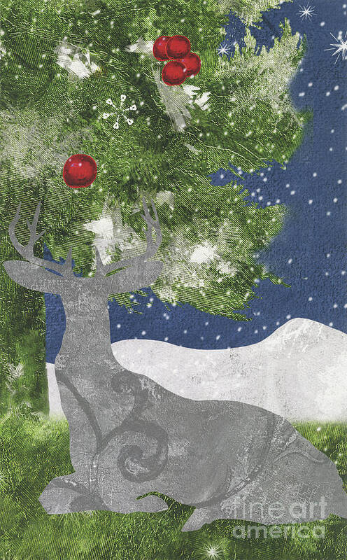 Silver Deer Art Print featuring the painting Starlight Christmas X by Mindy Sommers