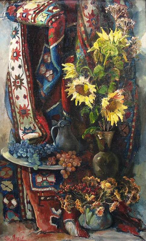 Armenian Art Print featuring the painting Still-life with sunflowers by Tigran Ghulyan