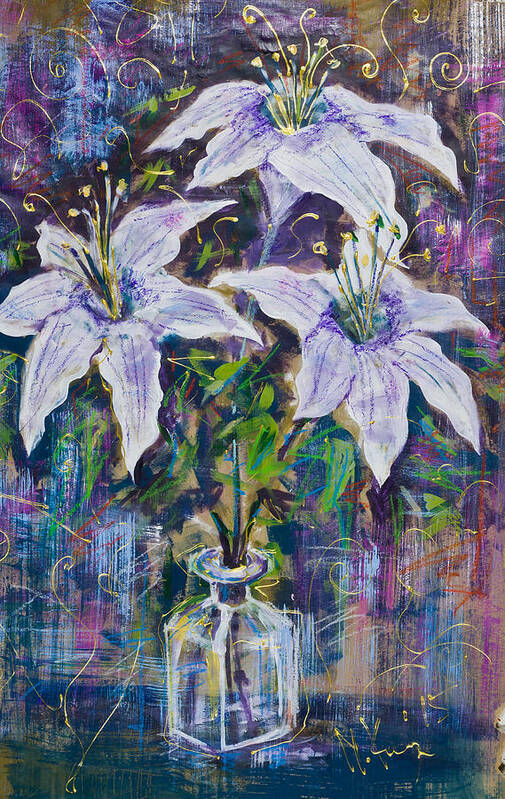 Still Life Art Print featuring the painting Still life with white lilies by Maxim Komissarchik