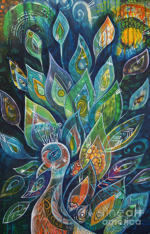 Peacock Art Print featuring the painting Peacock Strut by Reina Cottier