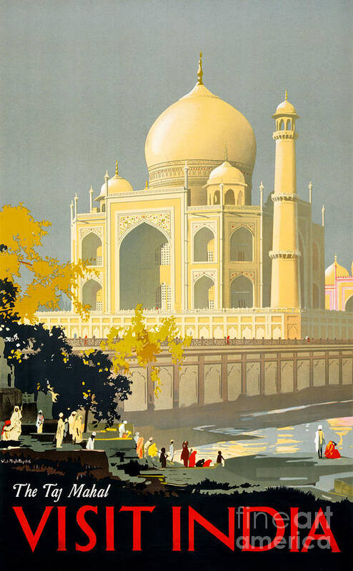 Vintage Art Print featuring the painting Taj Mahal Visit India Vintage Travel Poster Restored by Vintage Treasure