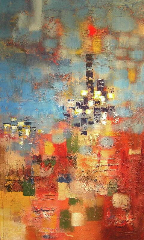 Contemporary Abstract Art Print featuring the painting Tall Building by Dennis Ellman