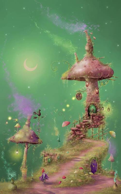 Fantasy Art Print featuring the painting The Mushroom Gatherer by Joe Gilronan