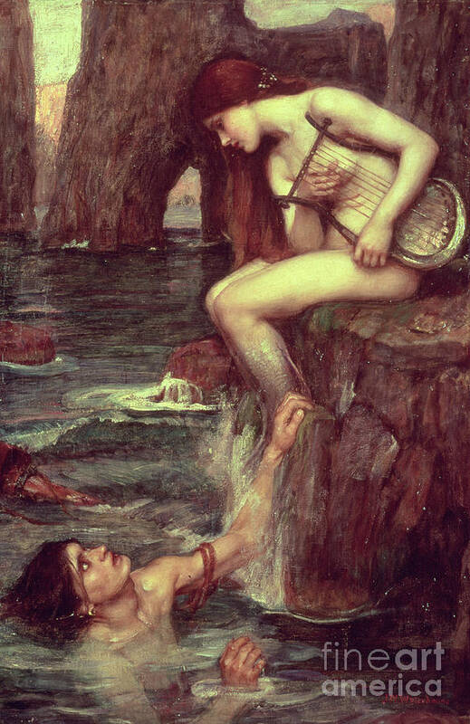 The Siren Art Print featuring the painting The Siren by John William Waterhouse