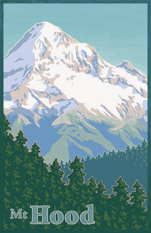 #faatoppicks Art Print featuring the digital art Vintage Mount Hood Travel Poster by Mitch Frey