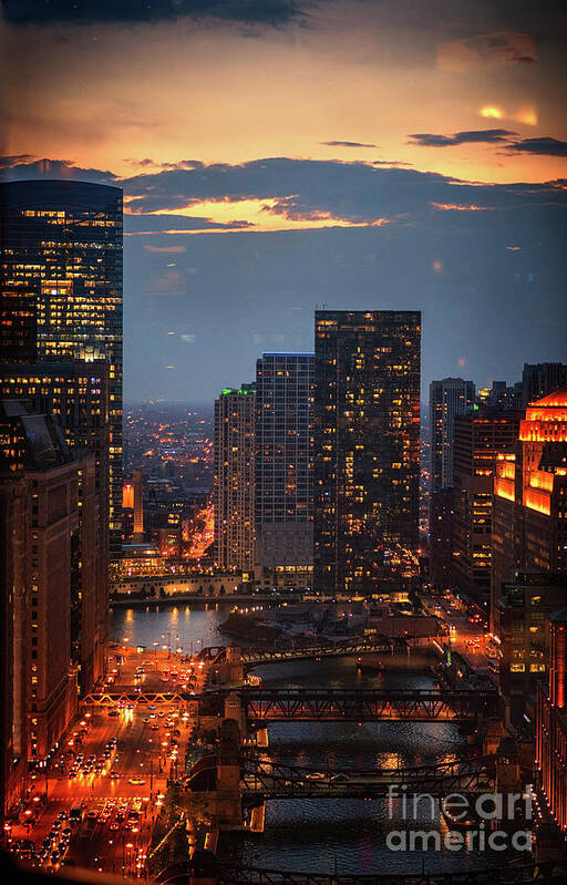Chicago Art Print featuring the photograph Chicago Sunset #1 by Bruno Passigatti