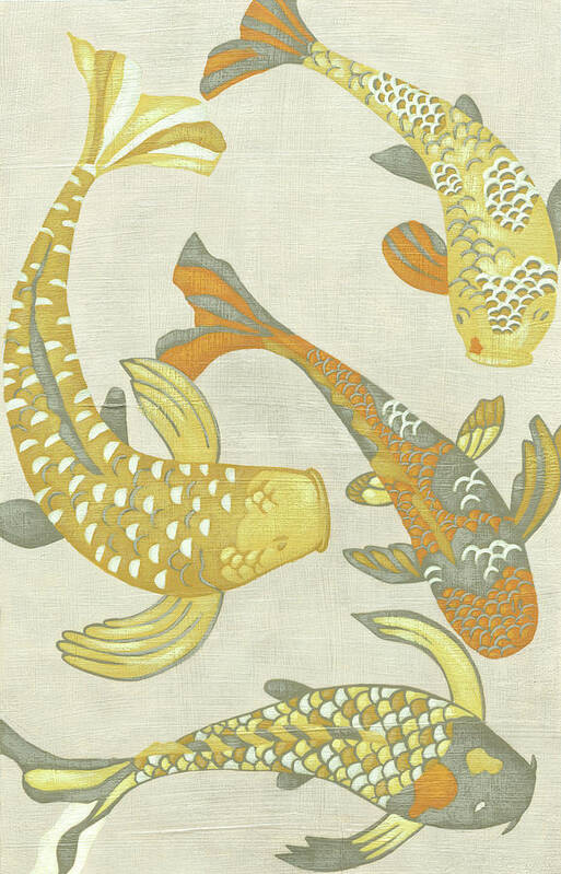 Asian Art Print featuring the painting Golden Koi I by Chariklia Zarris