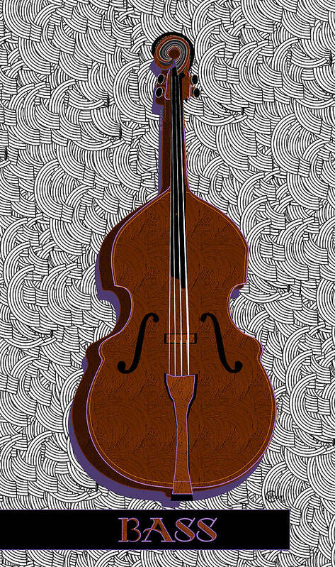 Bass Art Print featuring the digital art Acoustic Bass Note Swing  by Cecely Bloom
