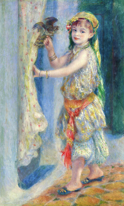 Pierre-auguste Renoir Art Print featuring the painting Child with a Bird, Mademoiselle Fleury in Algerian Costume, 1882 by Pierre-Auguste Renoir