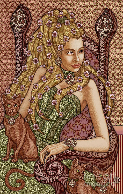 Cat Lady Art Print featuring the mixed media Exalted Beauty Lorelei 2019 by Amy E Fraser