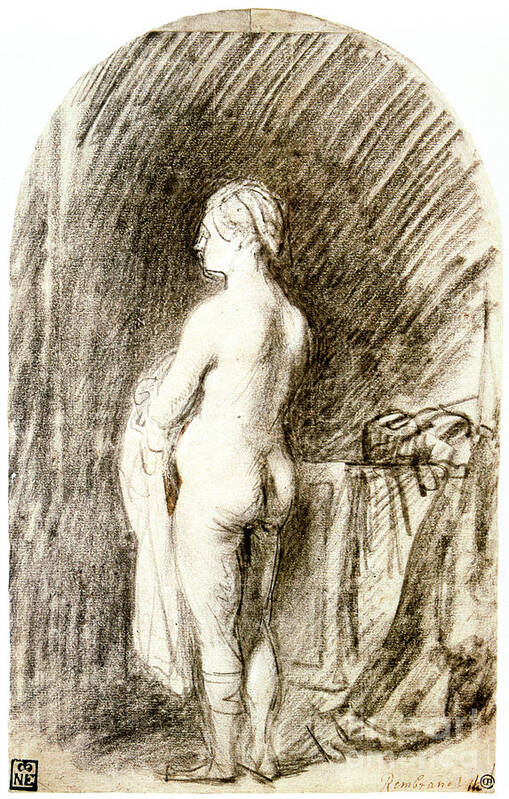 Shadow Art Print featuring the drawing Female Nude, 17th Century. Artist by Print Collector