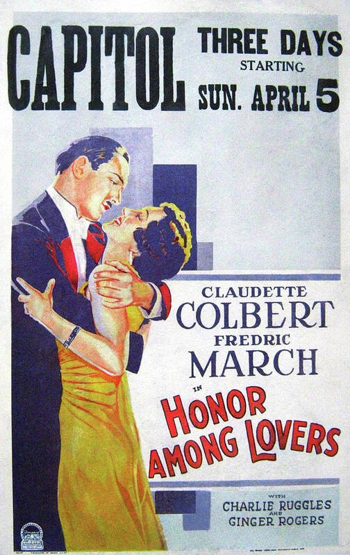 Claudette Colbert Art Print featuring the photograph Honor Among Lovers by Paramount