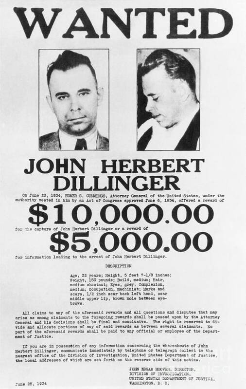 People Art Print featuring the photograph John Dillinger Wanted Poster by Bettmann
