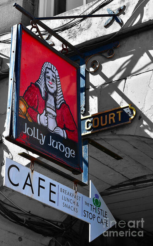 City Art Print featuring the photograph Jolly Judge Pub Sign, James Court, Lawnmarket by Yvonne Johnstone