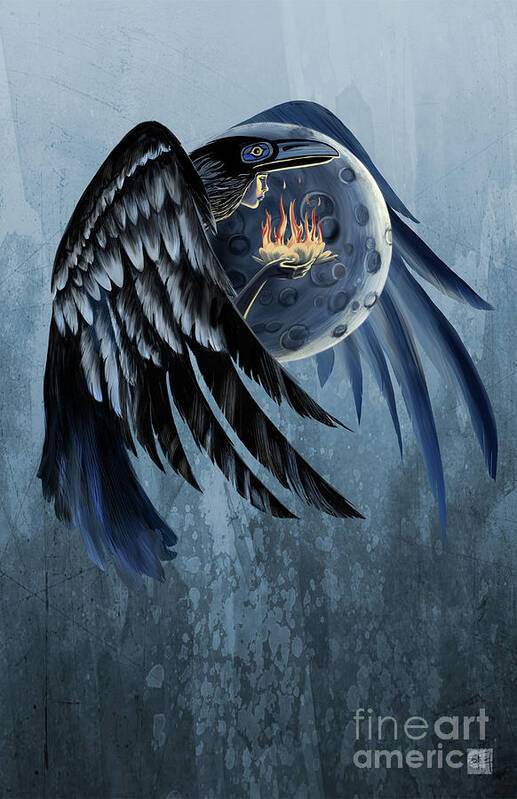 Raven Art Art Print featuring the painting Raven Shaman by Sassan Filsoof
