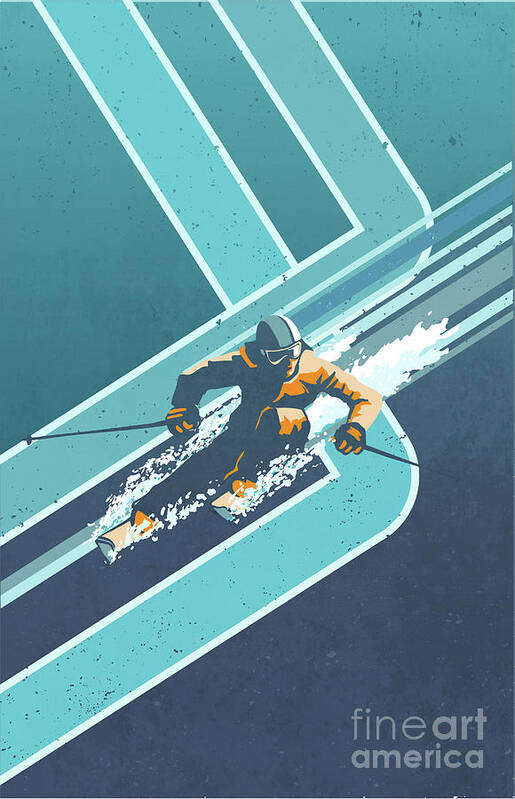 Retro Ski Art Art Print featuring the digital art Retro Alpine Ski Poster by Sassan Filsoof