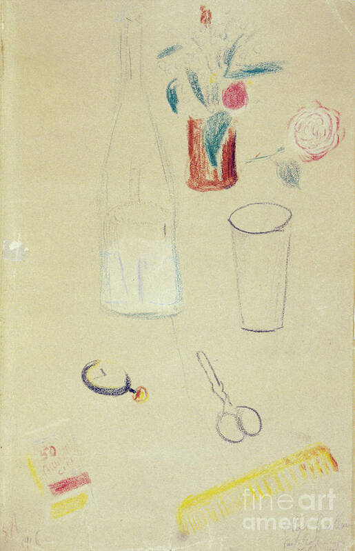 Vase Art Print featuring the drawing Still Life, C1900. Artist Guillaume by Print Collector