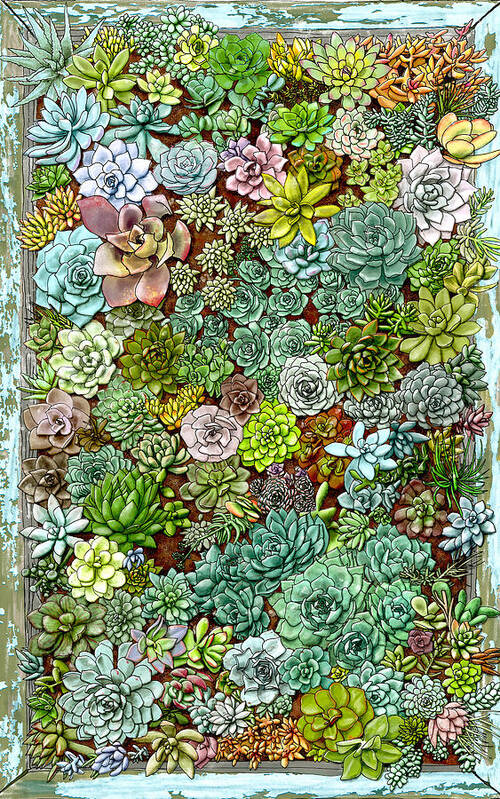 Succulent Wall Art Print featuring the painting Succulent Wall by Jen Montgomery