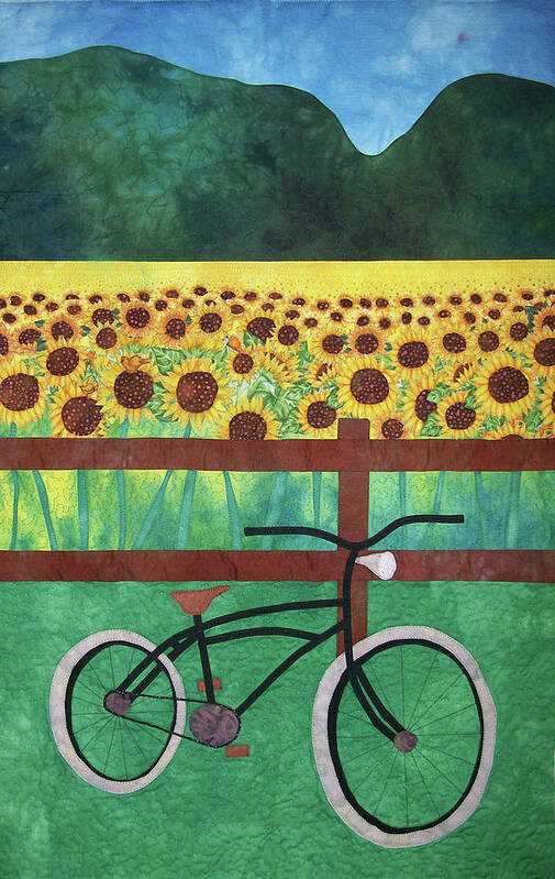 Sunflowers Art Print featuring the tapestry - textile Sunflowers at Whitehall Farm by Pam Geisel