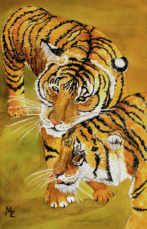 Tiger Art Print featuring the painting Tiger Romance by Margaret Zabor