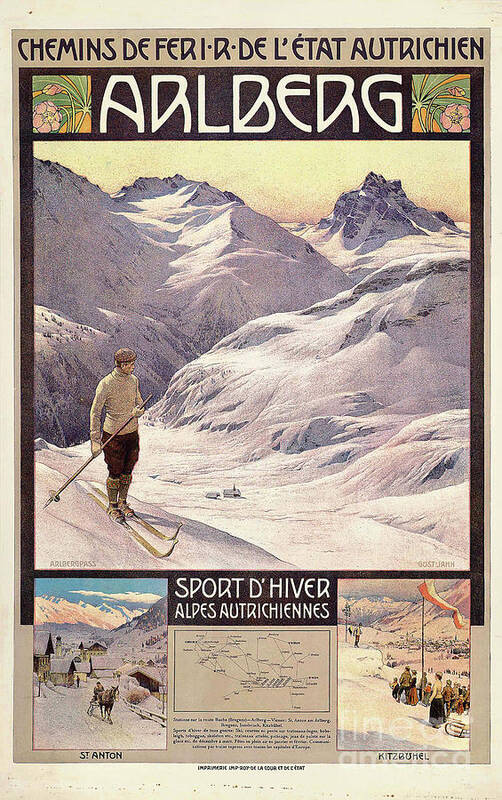 Skiing Art Print featuring the drawing Travel Poster Advertising Winter Sports by Heritage Images