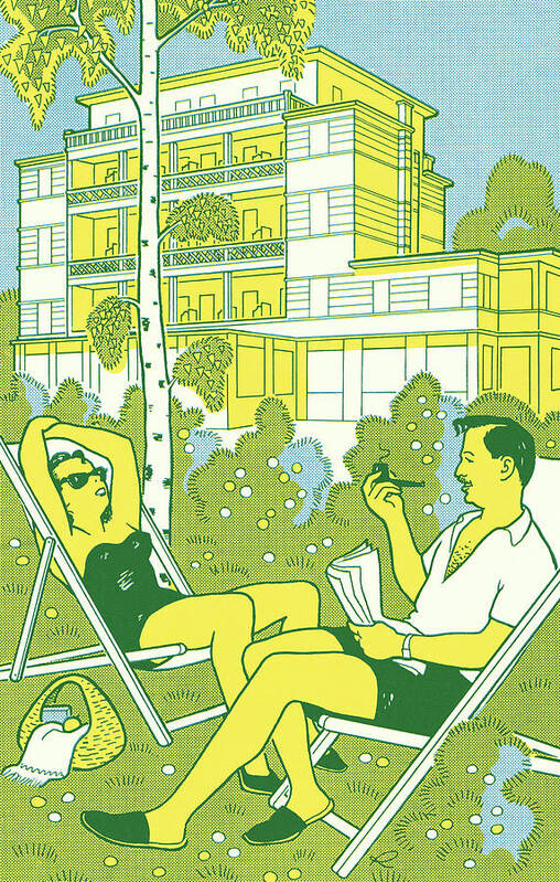 Adult Art Print featuring the drawing Two People at a Vacation Resort by CSA Images