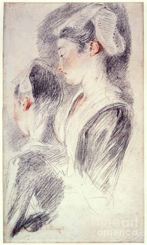 Art Art Print featuring the drawing Two Studies Of A Young Womans Head by Print Collector